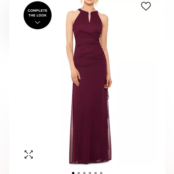 TEAL Betsy and Adam Ruched Halter Gown - Picture 2 of 4